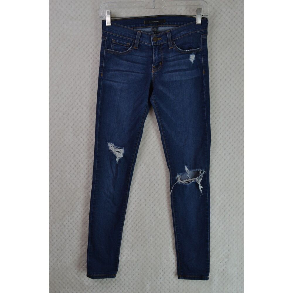 Flying Monkey Women's 25 Dark Wash Distressed Low Rise Skinny Ankle Jeans